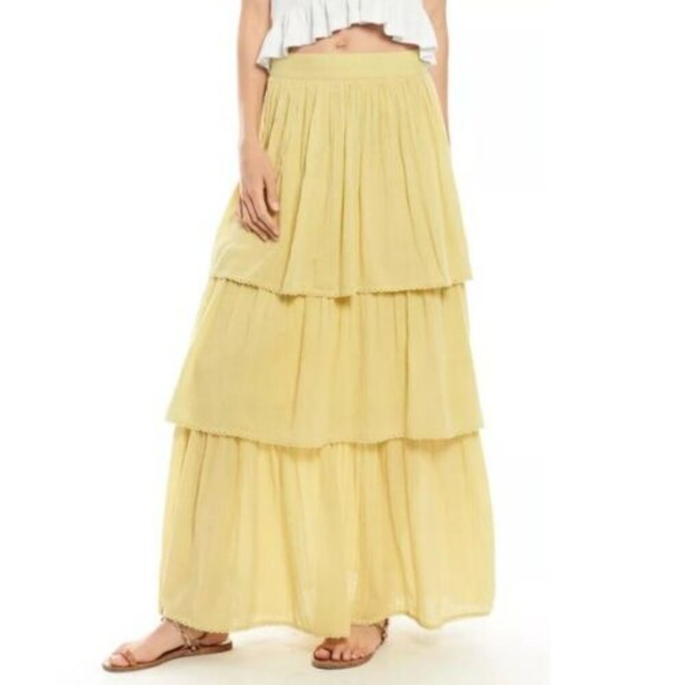 Happy X Nature Drift Maxi Skirt Banded Lace Lemon Tiered